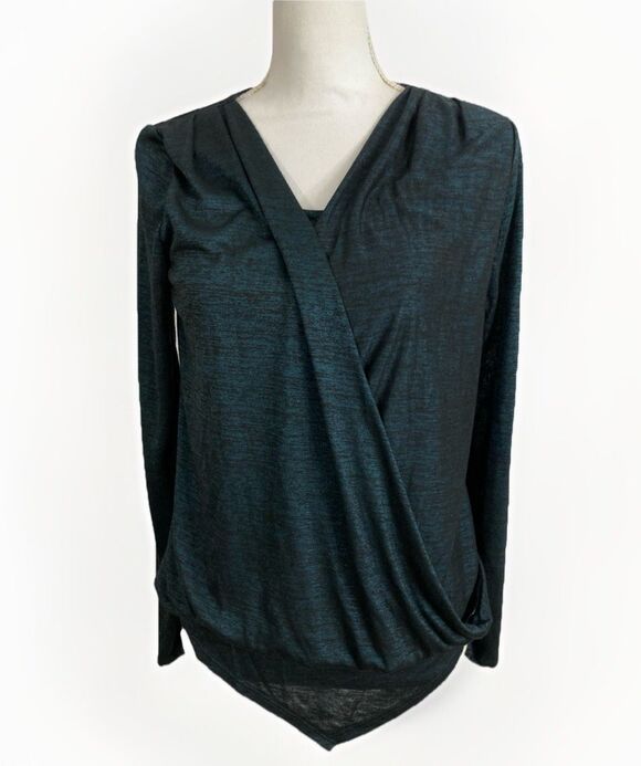 New Directions Tops - New Directions Womens S Green Sparkle Lagenlook Long Sleeve Blouse Casual Top